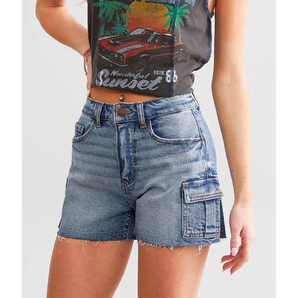Buckle Pants - BKE Billie Cargo Denim Shorts Womens Size 27 Light Wash Stretch Frayed Hem